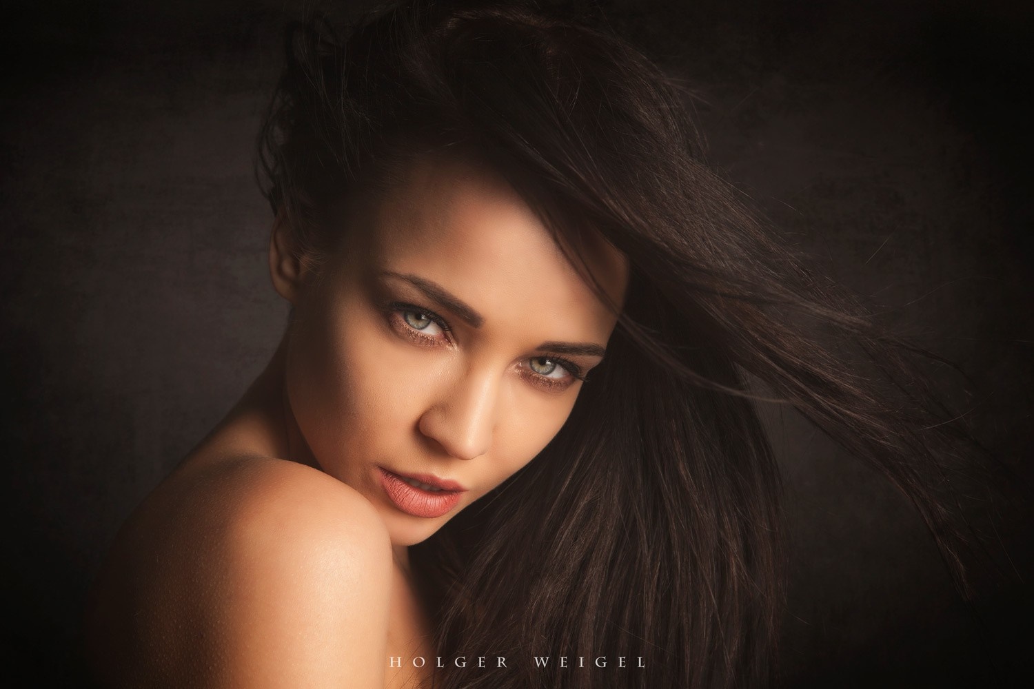 Portrait of Angelina Petrova with Flowing Dark Hair HD Wallpaper
