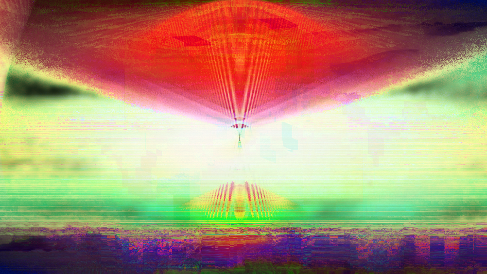 Abstract Glitch Art with Red and Green Hues HD Wallpaper