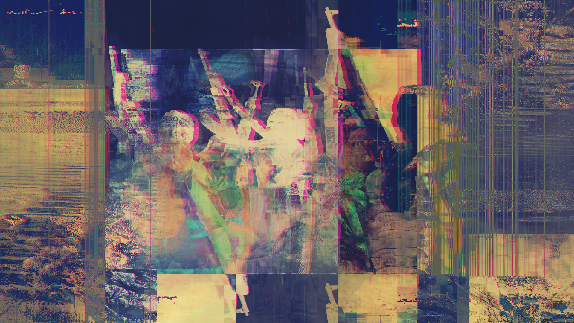 Glitch art painting with abstract elements and reflections HD Wallpaper