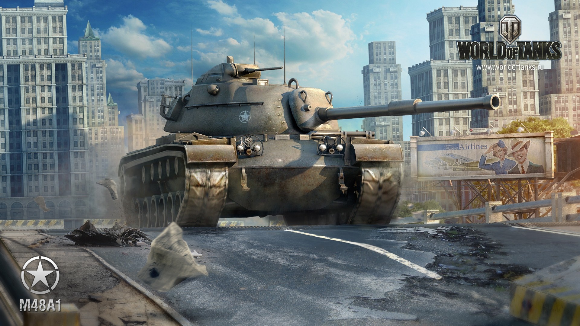 M48A1 tank from World of Tanks in a city HD Wallpaper