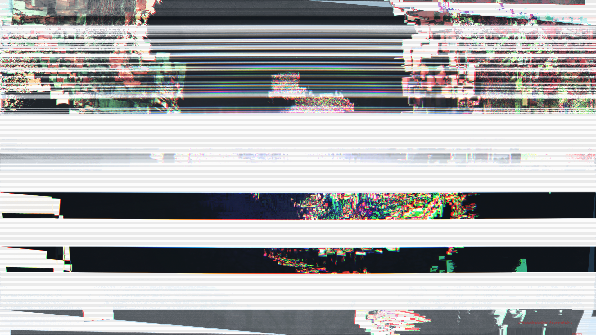 Abstract glitch art with horizontal lines and color blocks HD Wallpaper