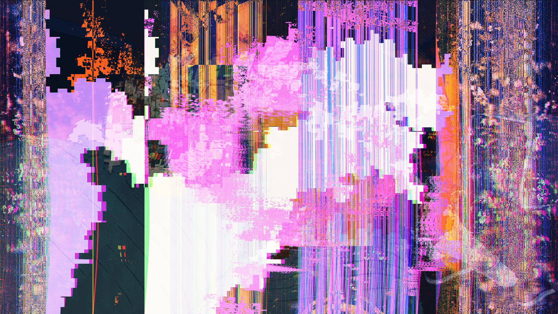 Abstract glitch art with pink and purple colors HD Wallpaper