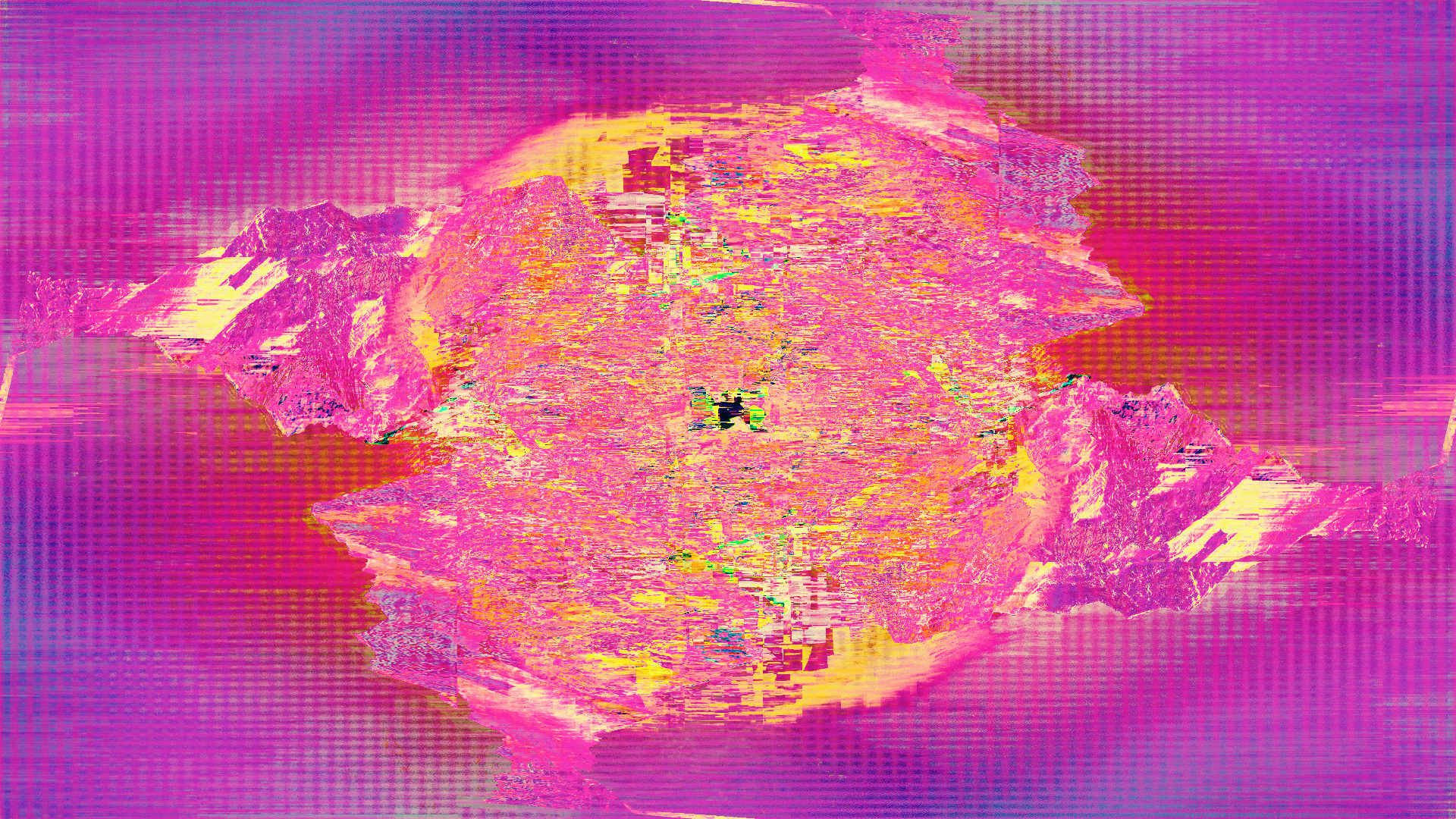 Abstract pink and yellow glitch art landscape HD Wallpaper