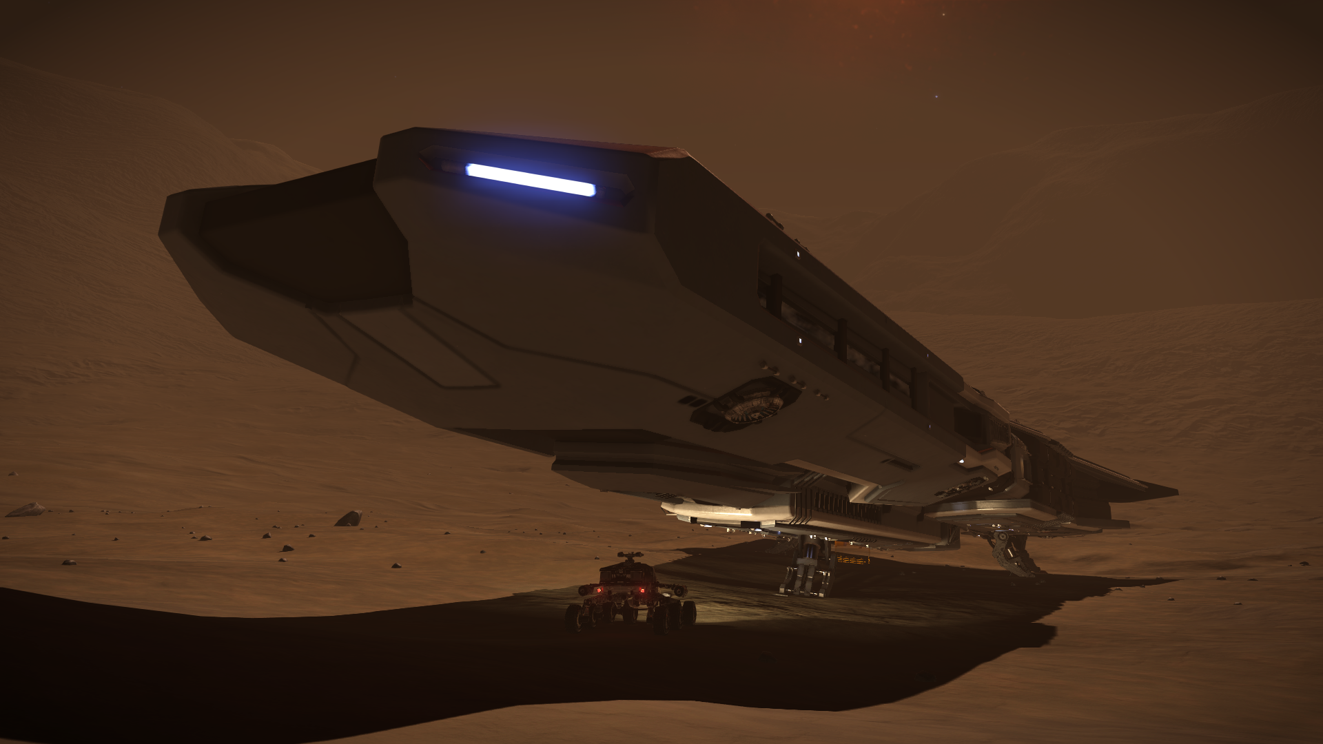 Federal Corvette from Elite Dangerous on a planet surface HD Wallpaper