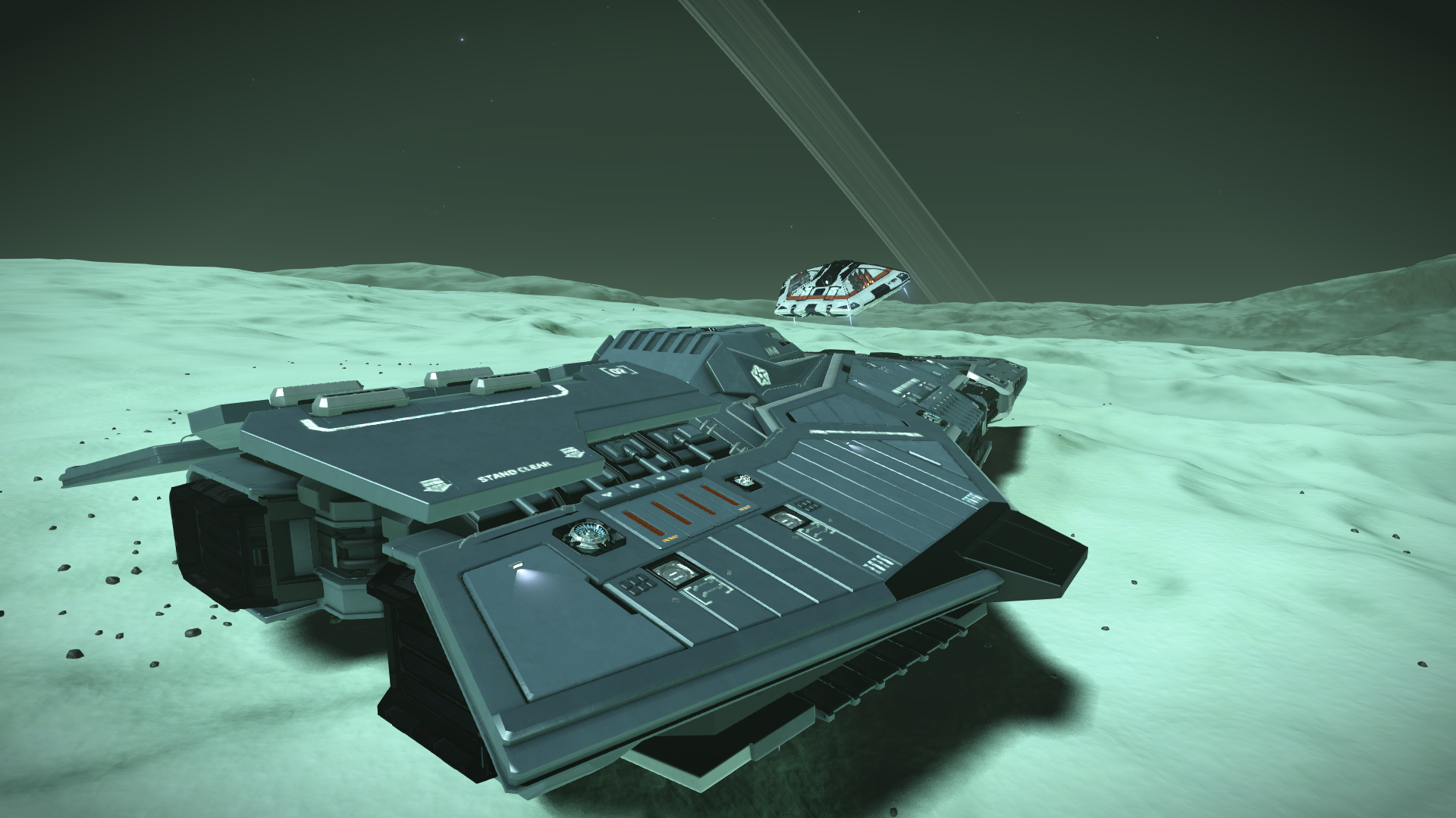 Federal Corvette from Elite Dangerous on a planet surface HD Wallpaper