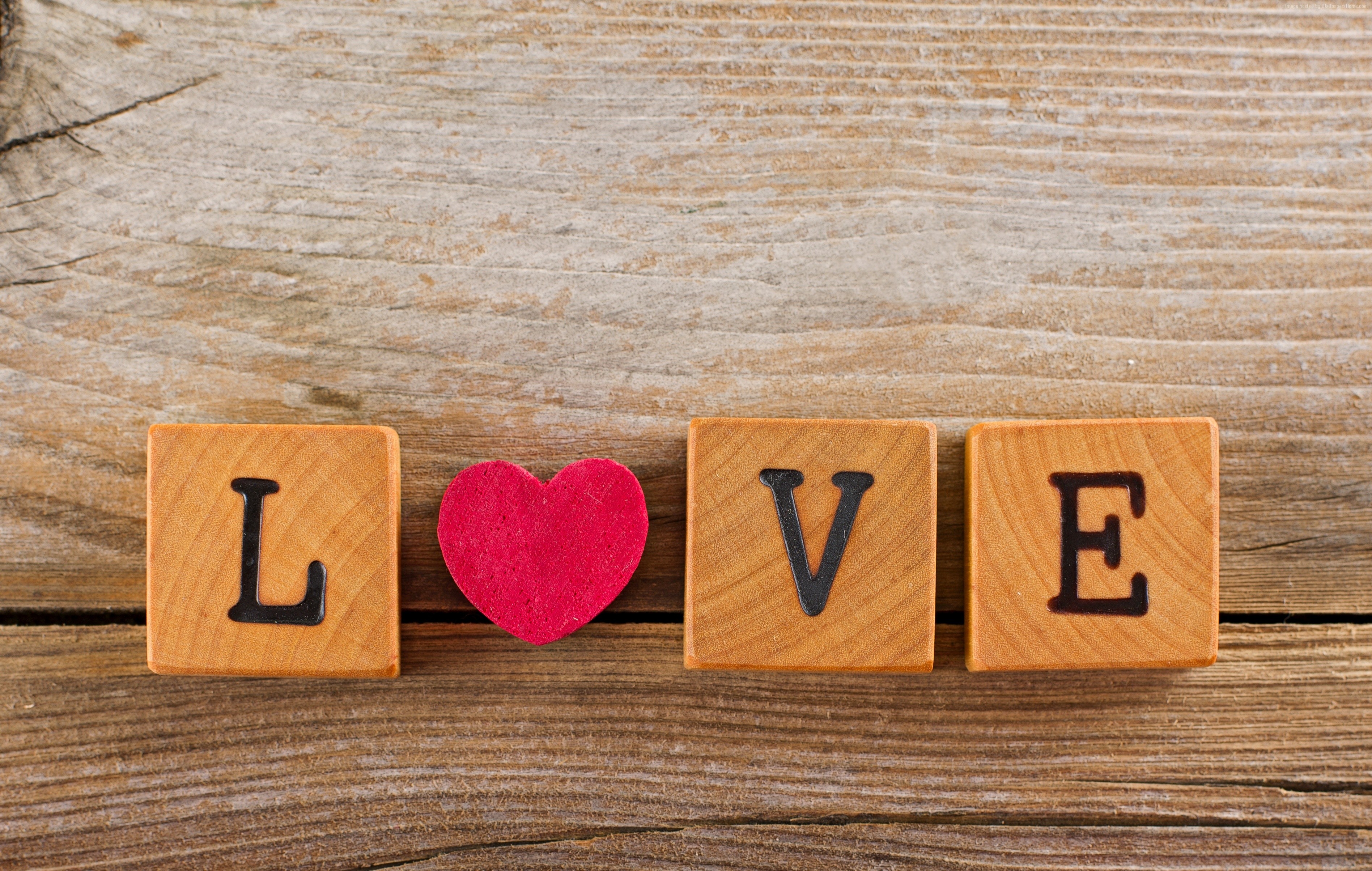 Wooden blocks spelling LOVE with a heart HD Wallpaper