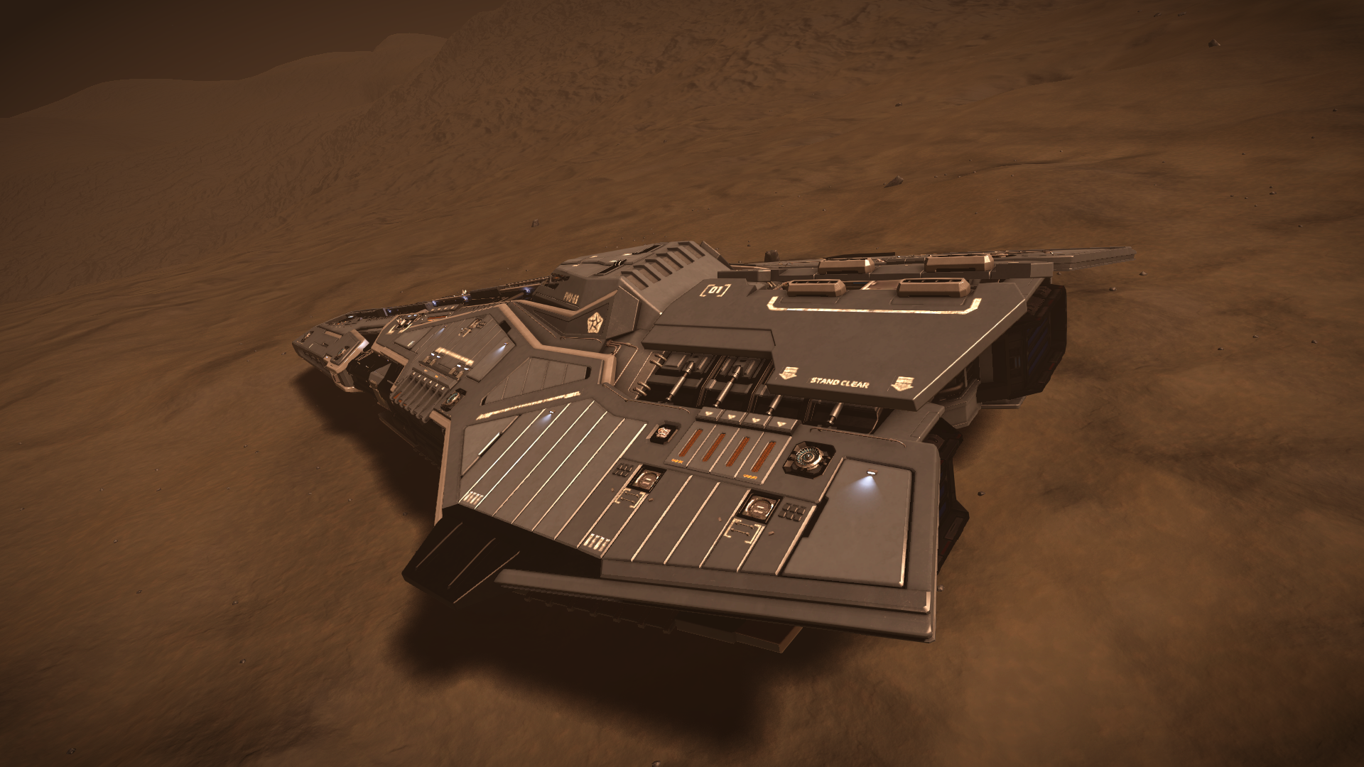 Federal Corvette from Elite Dangerous on a planet surface HD Wallpaper