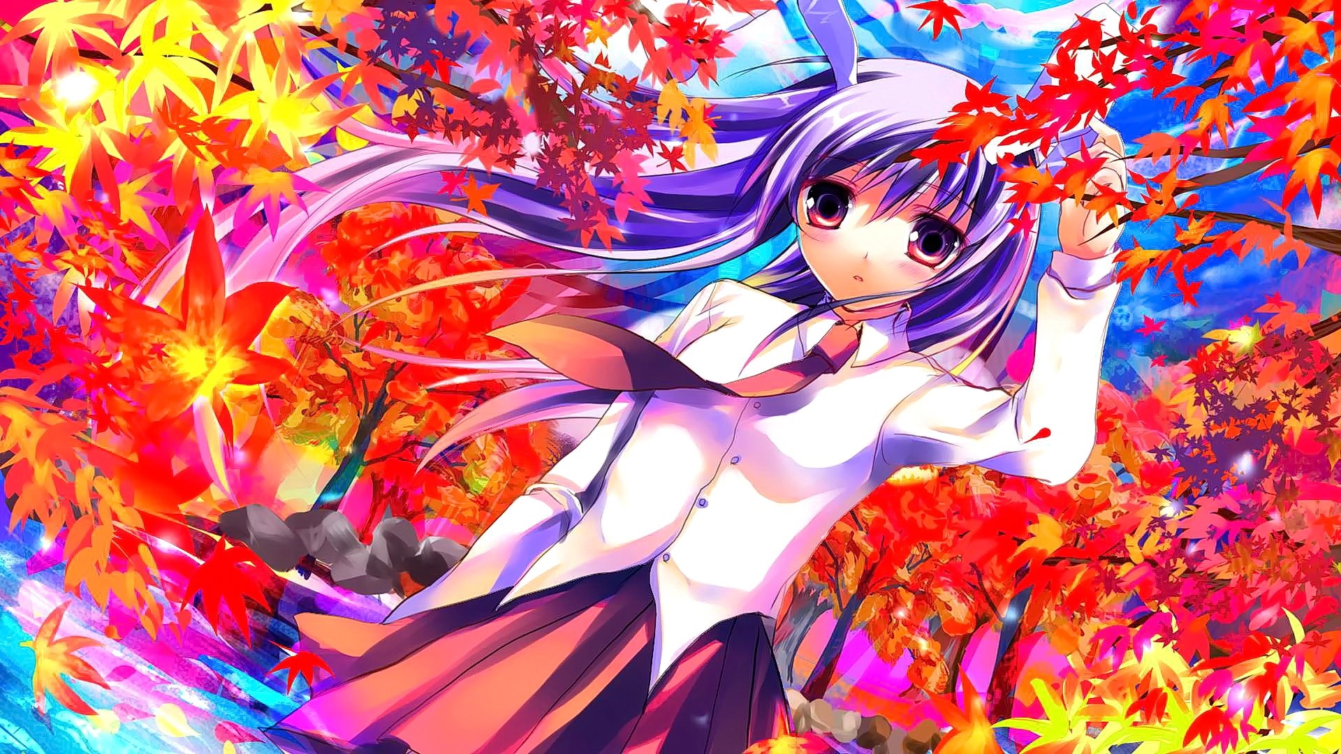 Anime girl with purple hair in a school uniform HD Wallpaper