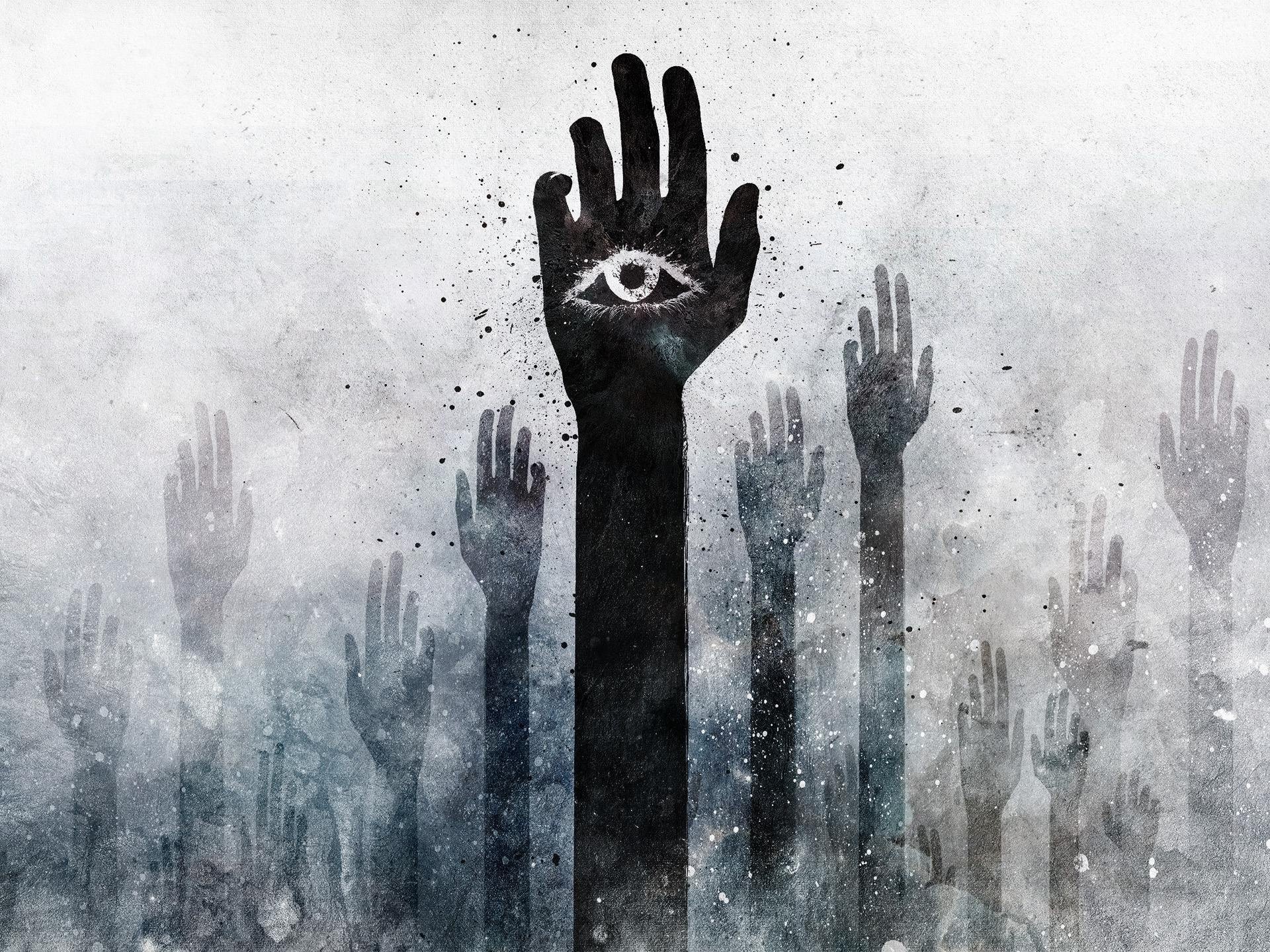 Drawing of hands with an eye, by Alex Cherry HD Wallpaper