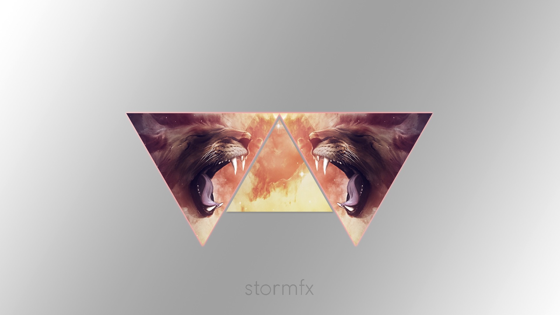 Two lions roaring in geometric shapes HD Wallpaper