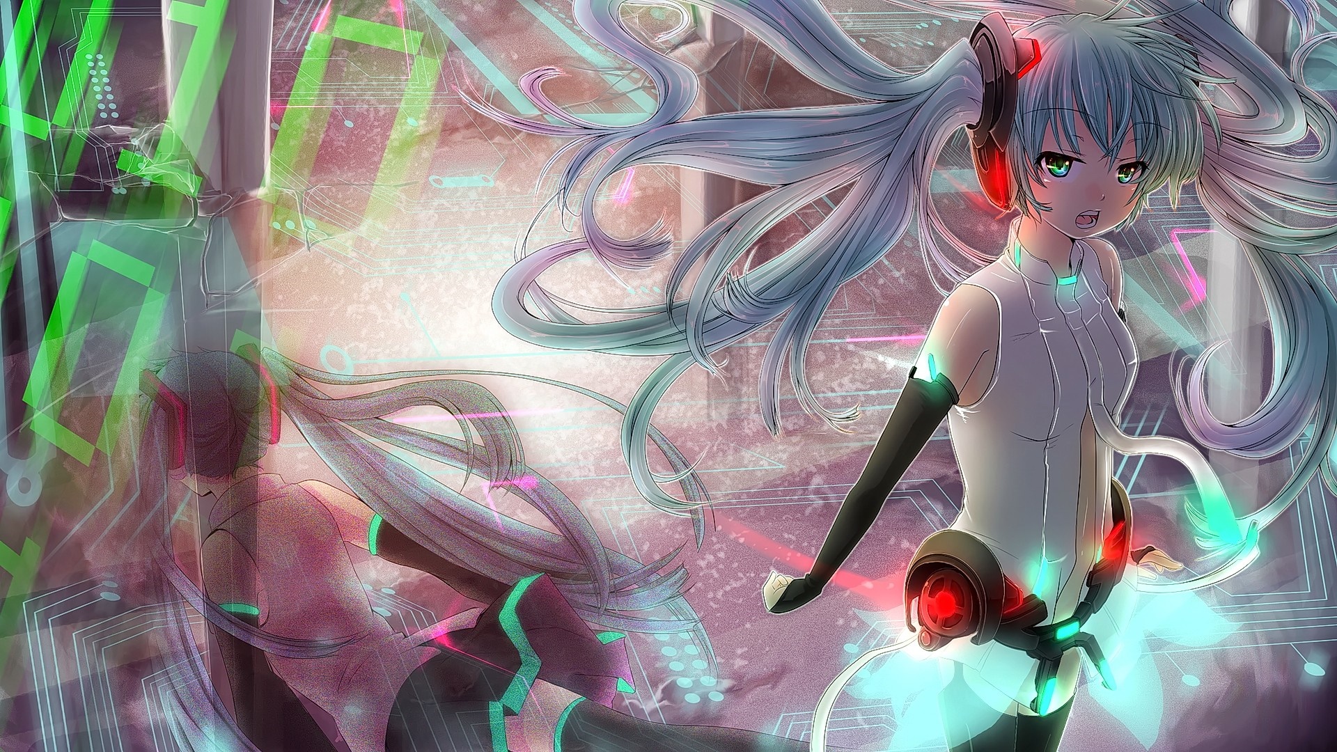 Hatsune Miku illustration with digital background HD Wallpaper