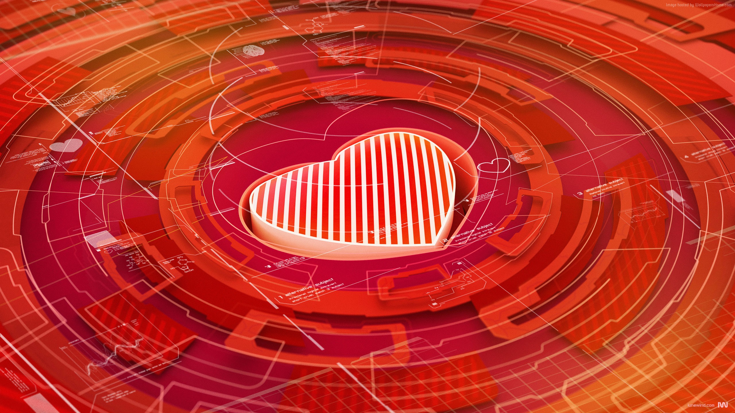 Digital Heart with Red and Orange Circular Interface HD Wallpaper