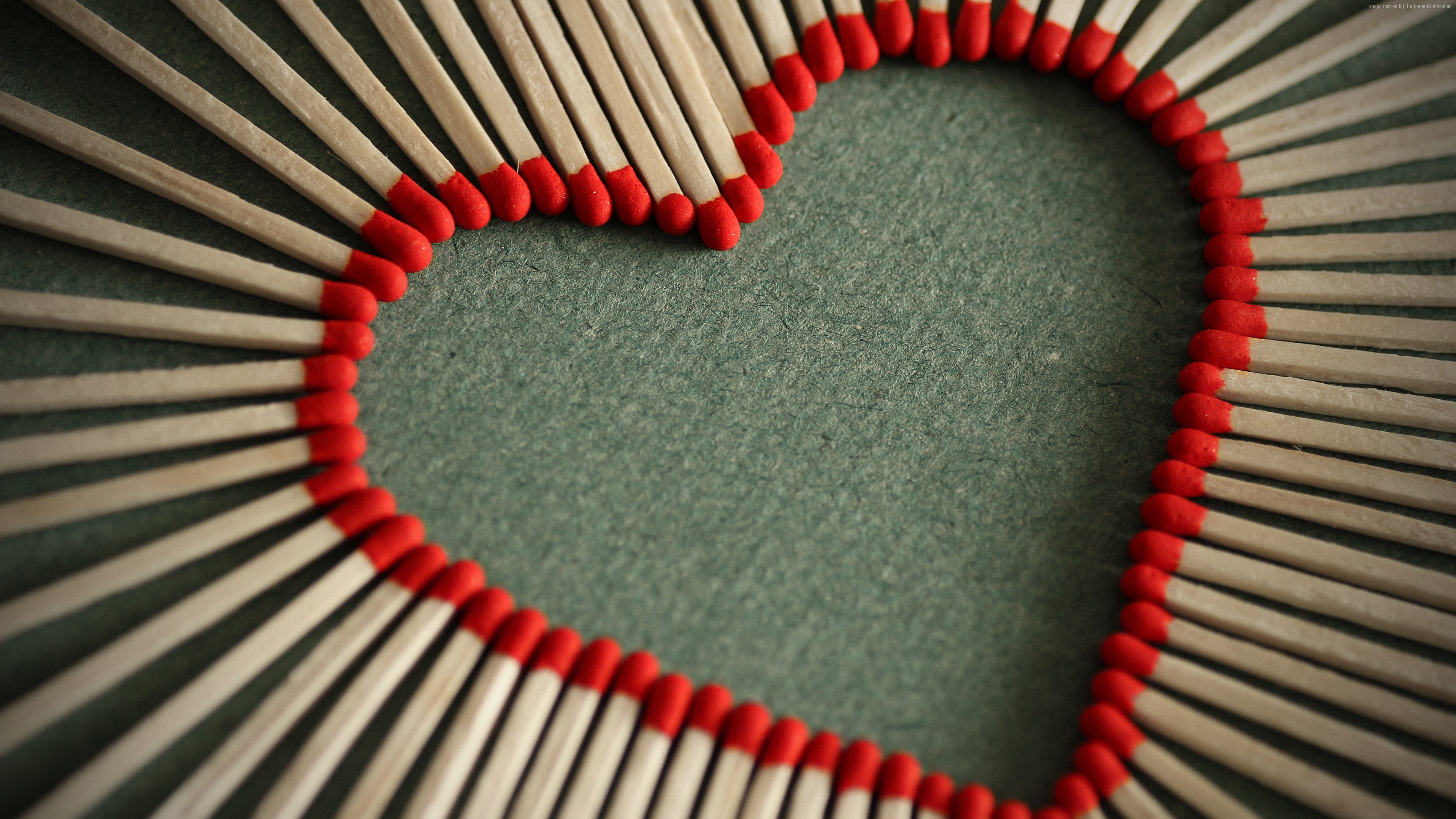 Heart shape made of matches 4K HD Wallpaper