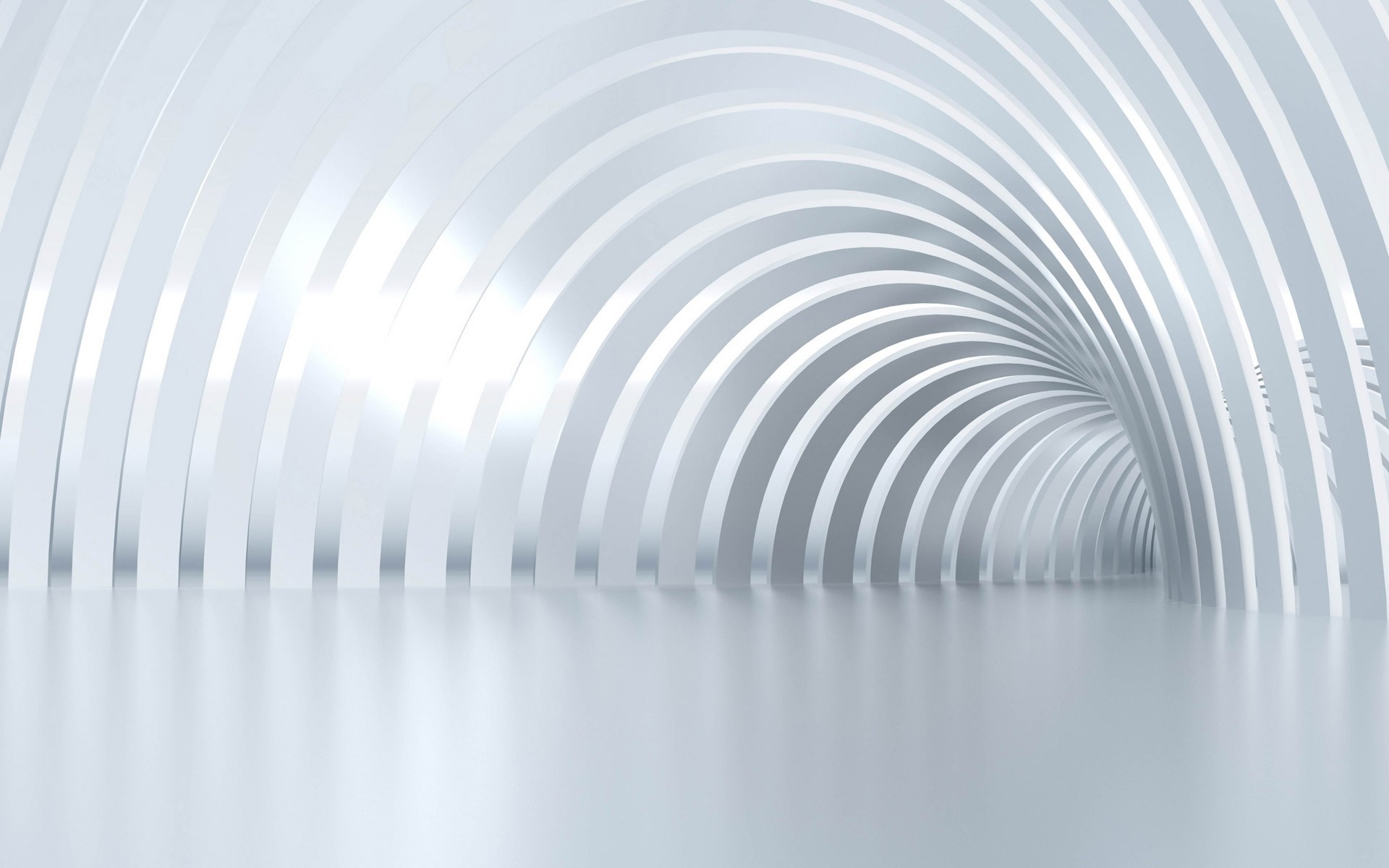 Abstract white tunnel with curved lines and reflective floor HD Wallpaper