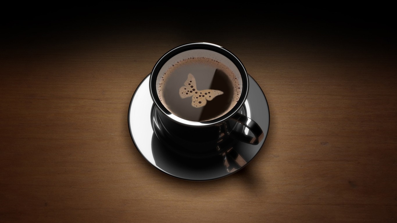 Coffee cup with butterfly foam art HD Wallpaper