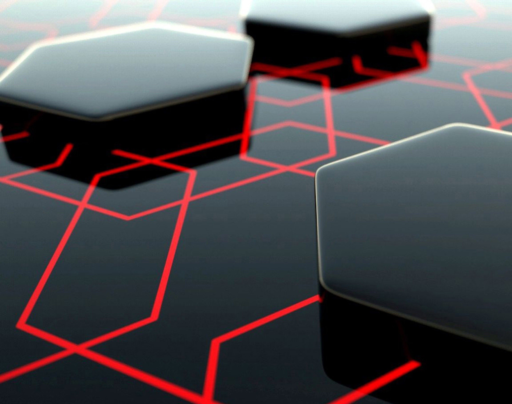 Abstract Red and Black Digital Hexagonal Design HD Wallpaper