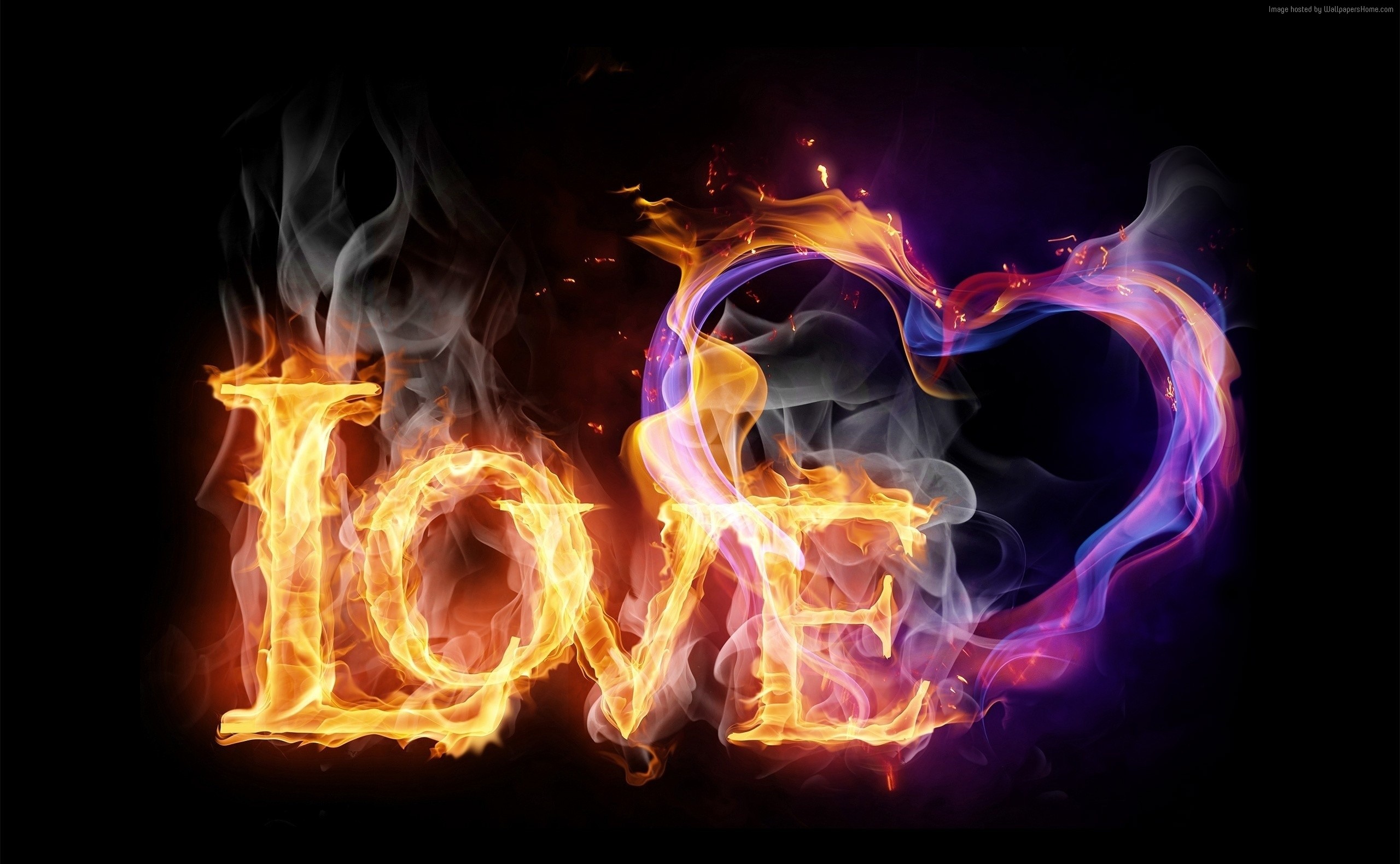 Love heart made of fire and smoke HD Wallpaper