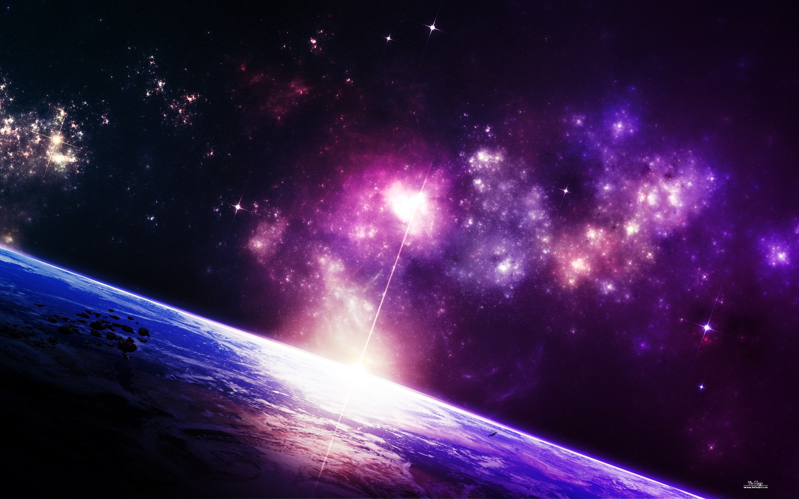 Earth and Nebula in Space HD Wallpaper