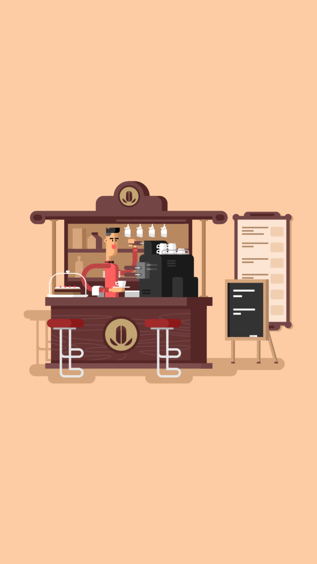 Barista making coffee at a coffee stand with menu HD Wallpaper