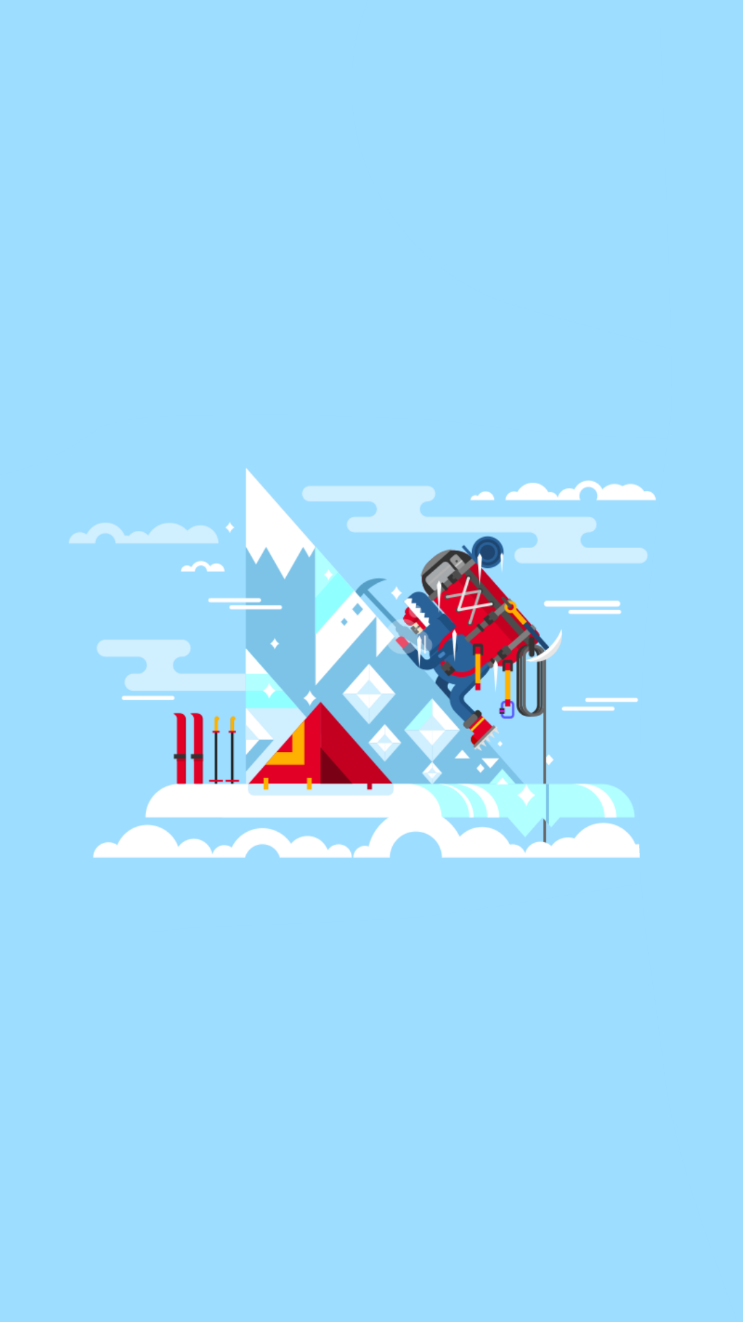 Mountain climber with ice axe and backpack HD Wallpaper