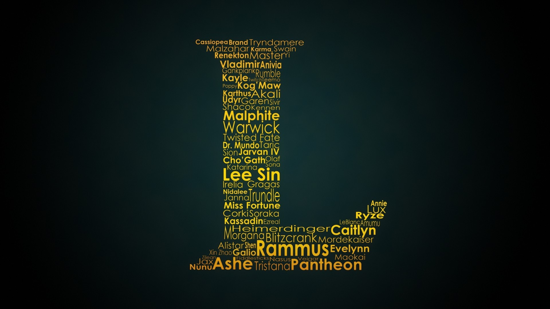 League of Legends champions word cloud logo HD Wallpaper