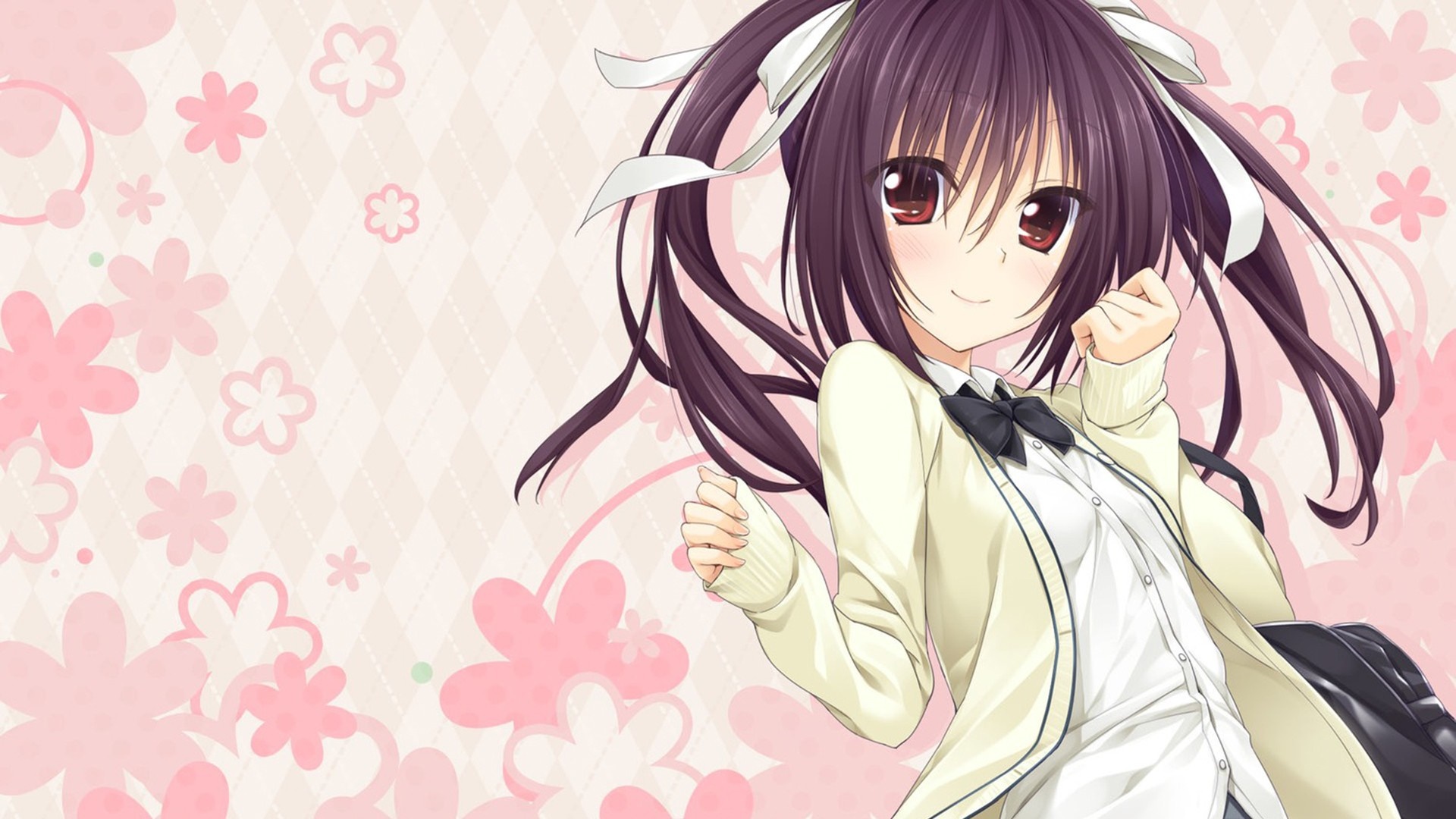 Anime girl with purple hair and red eyes HD Wallpaper