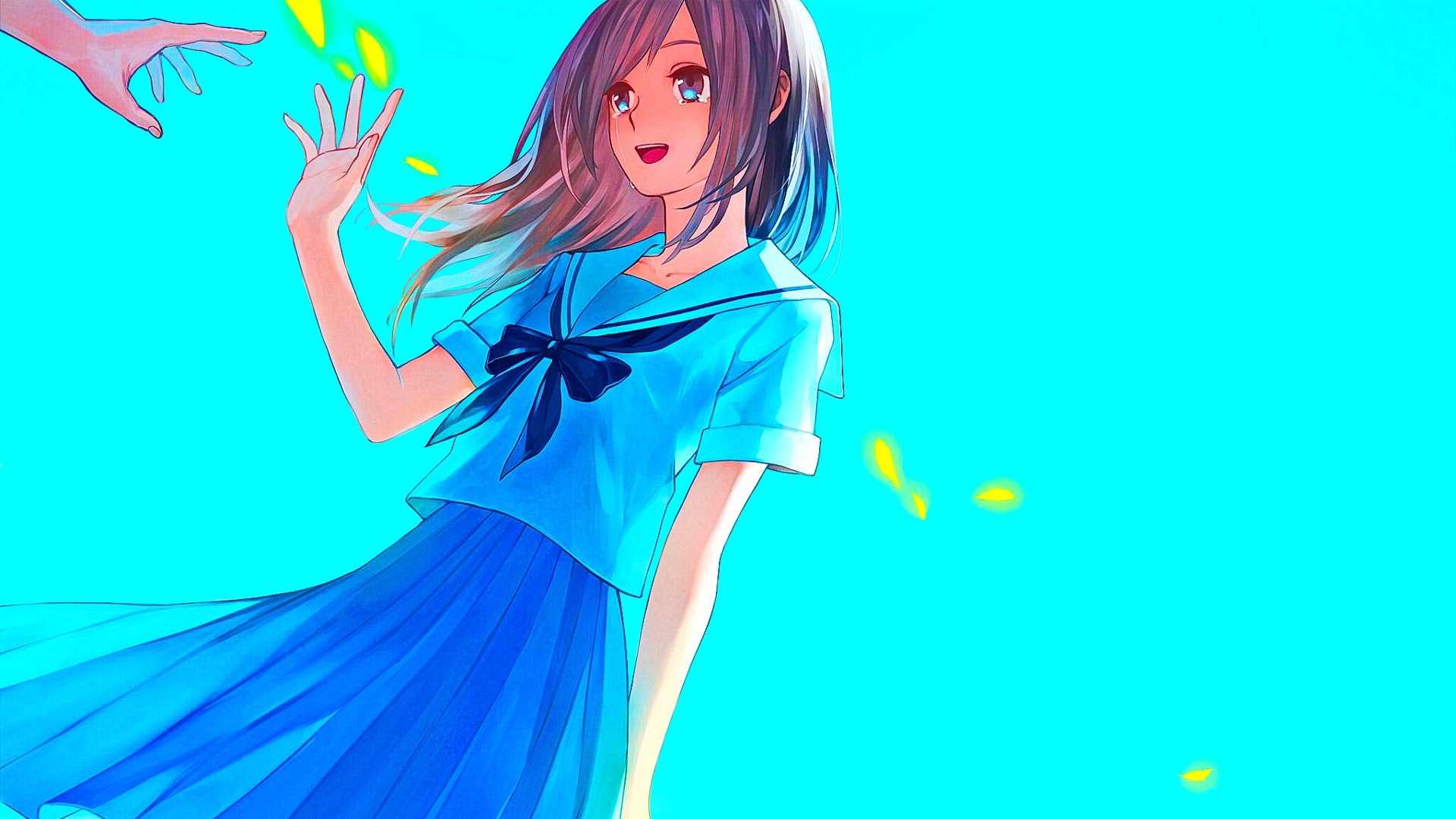 Anime girl in school uniform reaching out HD Wallpaper