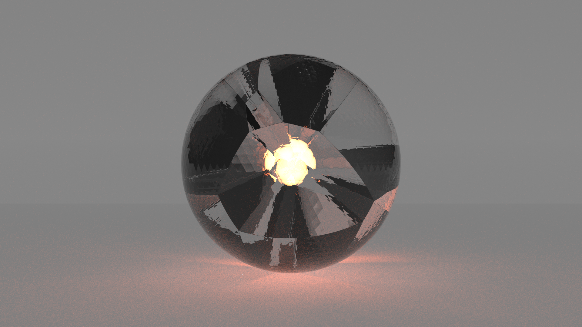 A faceted black crystal sphere with internal light HD Wallpaper
