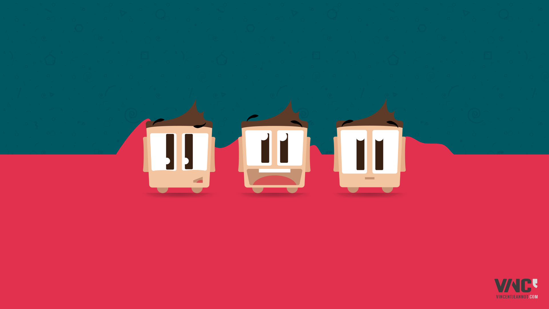 Three cartoon characters with different expressions HD Wallpaper
