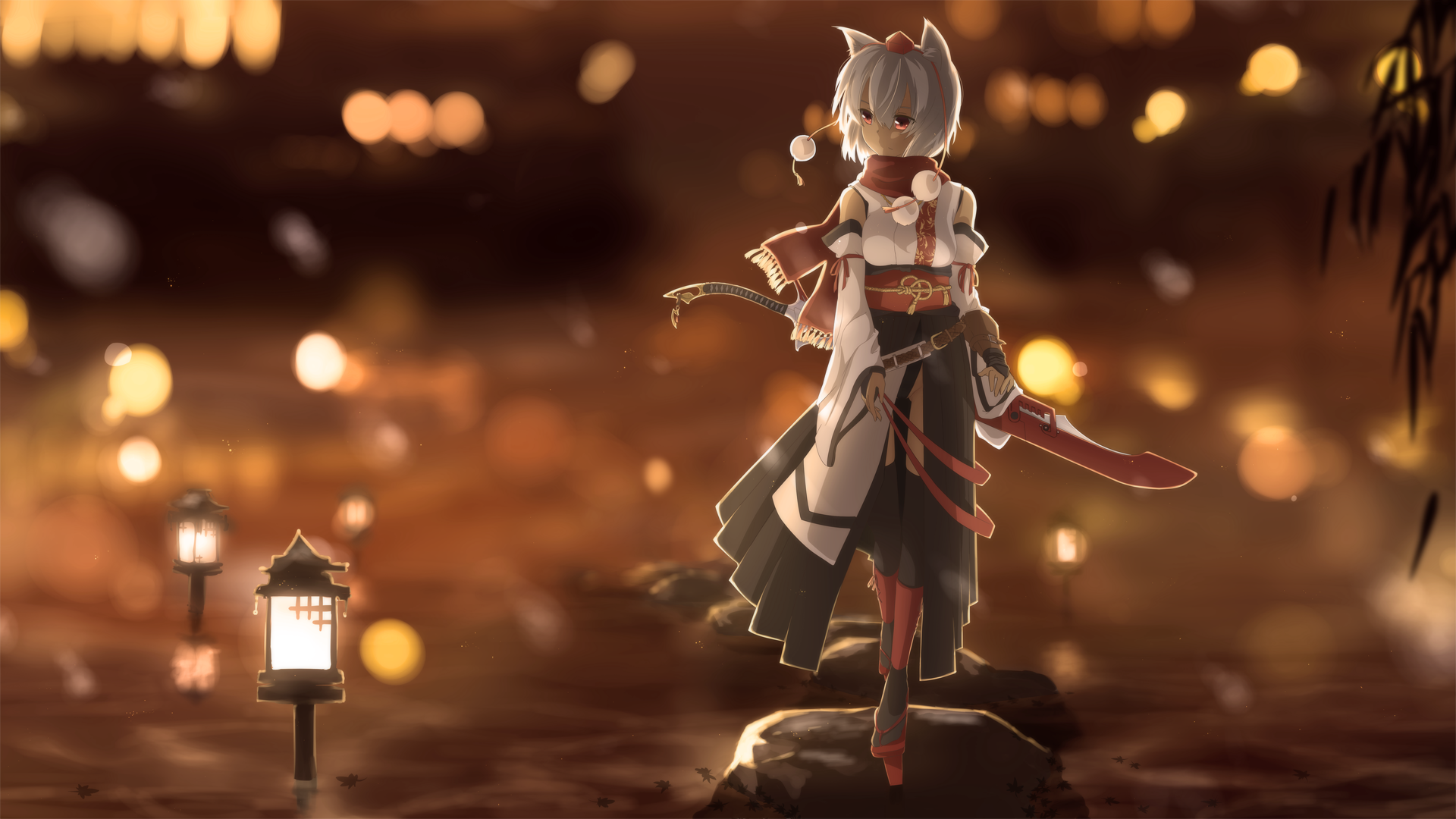Inubashiri Momiji from Touhou with a sword HD Wallpaper