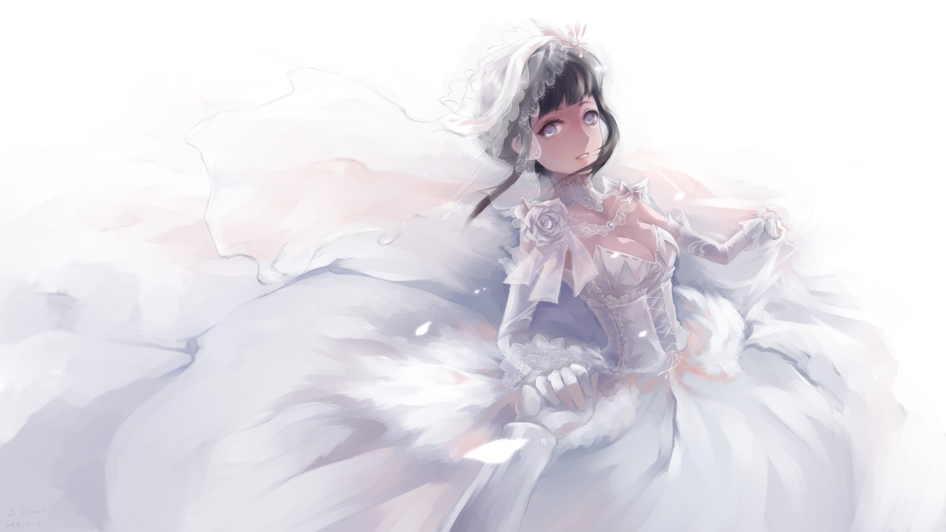 Hinata Hyuga from Naruto Shippuden in a wedding dress HD Wallpaper
