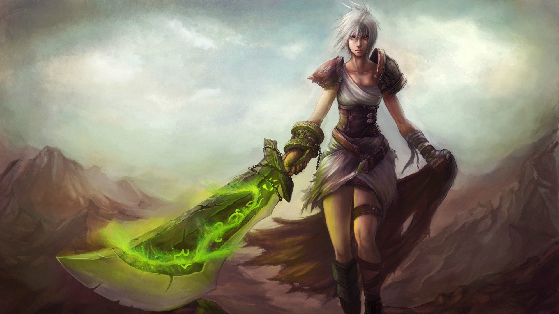 Riven from League of Legends with a glowing sword HD Wallpaper