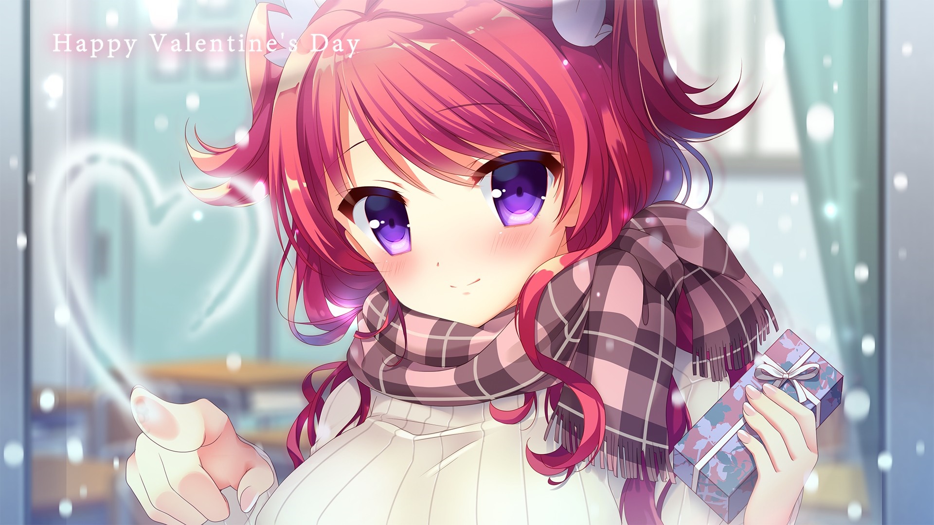 Anime girl with pink hair and gift box HD Wallpaper