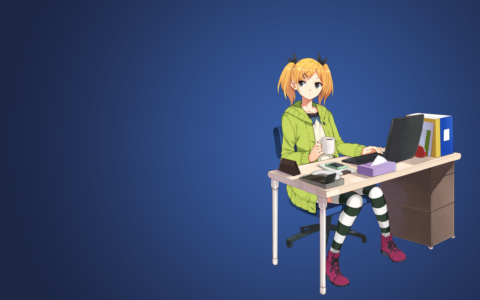 Yano Erika from Shirobako at a desk HD Wallpaper
