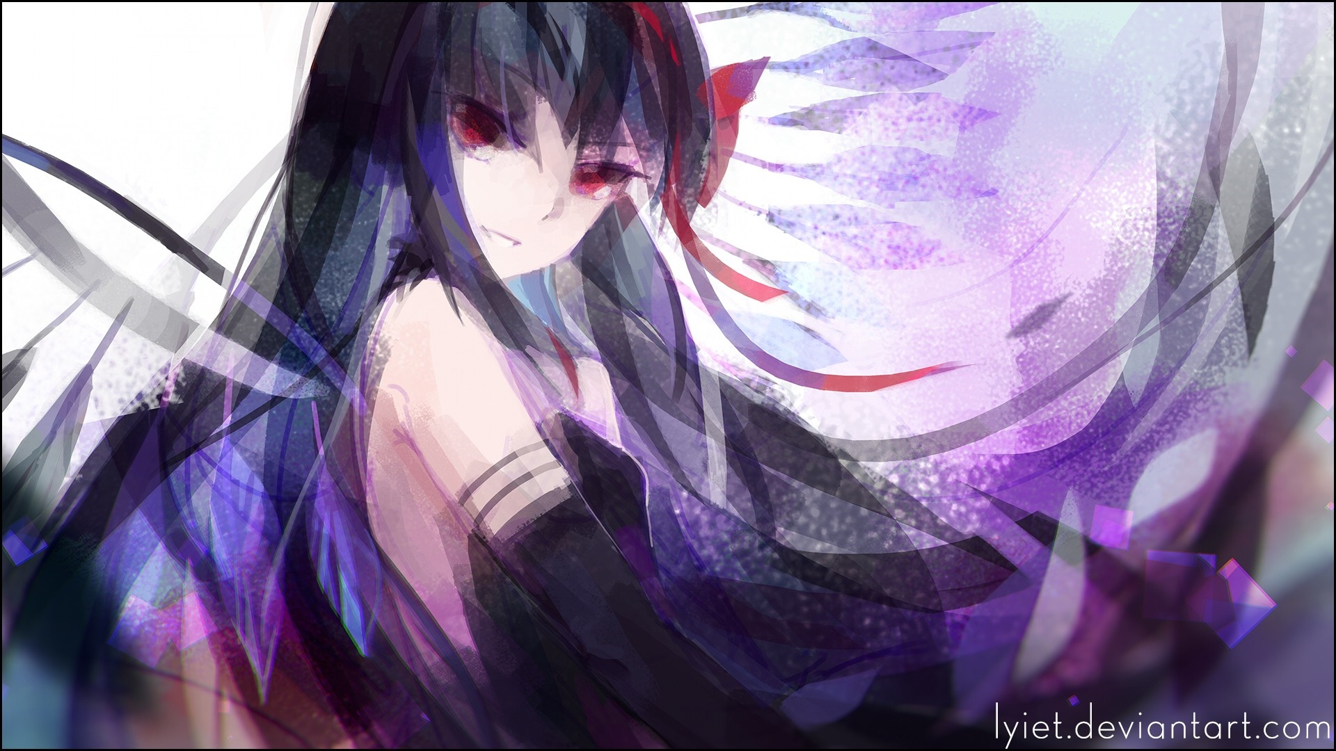 Anime girl with red eyes and black hair HD Wallpaper