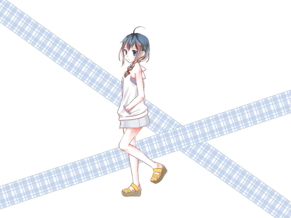 Anime girl with blue hair walking HD Wallpaper