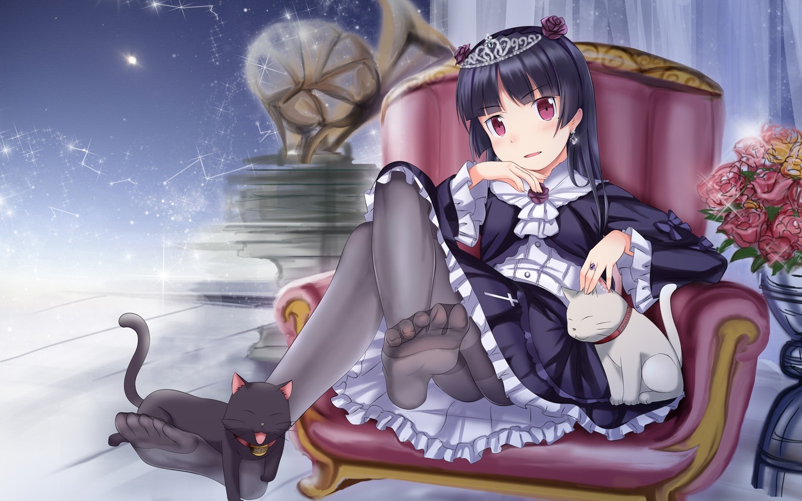 Gokou Ruri with cats in a luxurious room HD Wallpaper