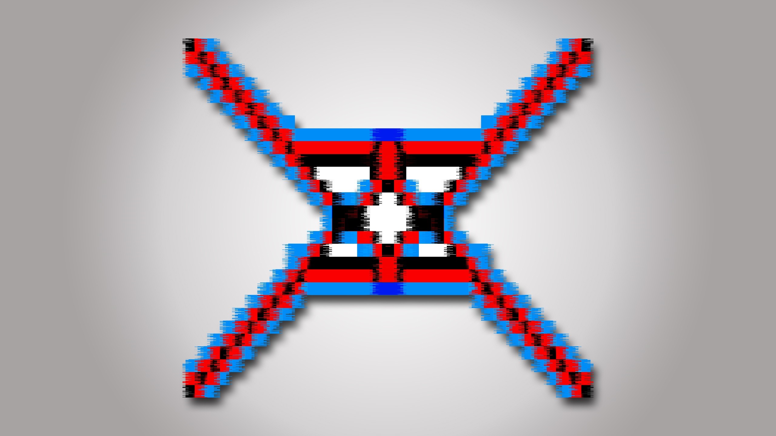 Pixelated abstract symbol with red, blue, and white colors HD Wallpaper