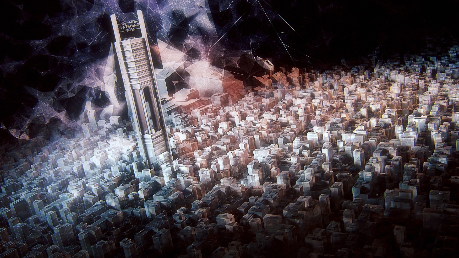 Abstract city with a tall building HD Wallpaper
