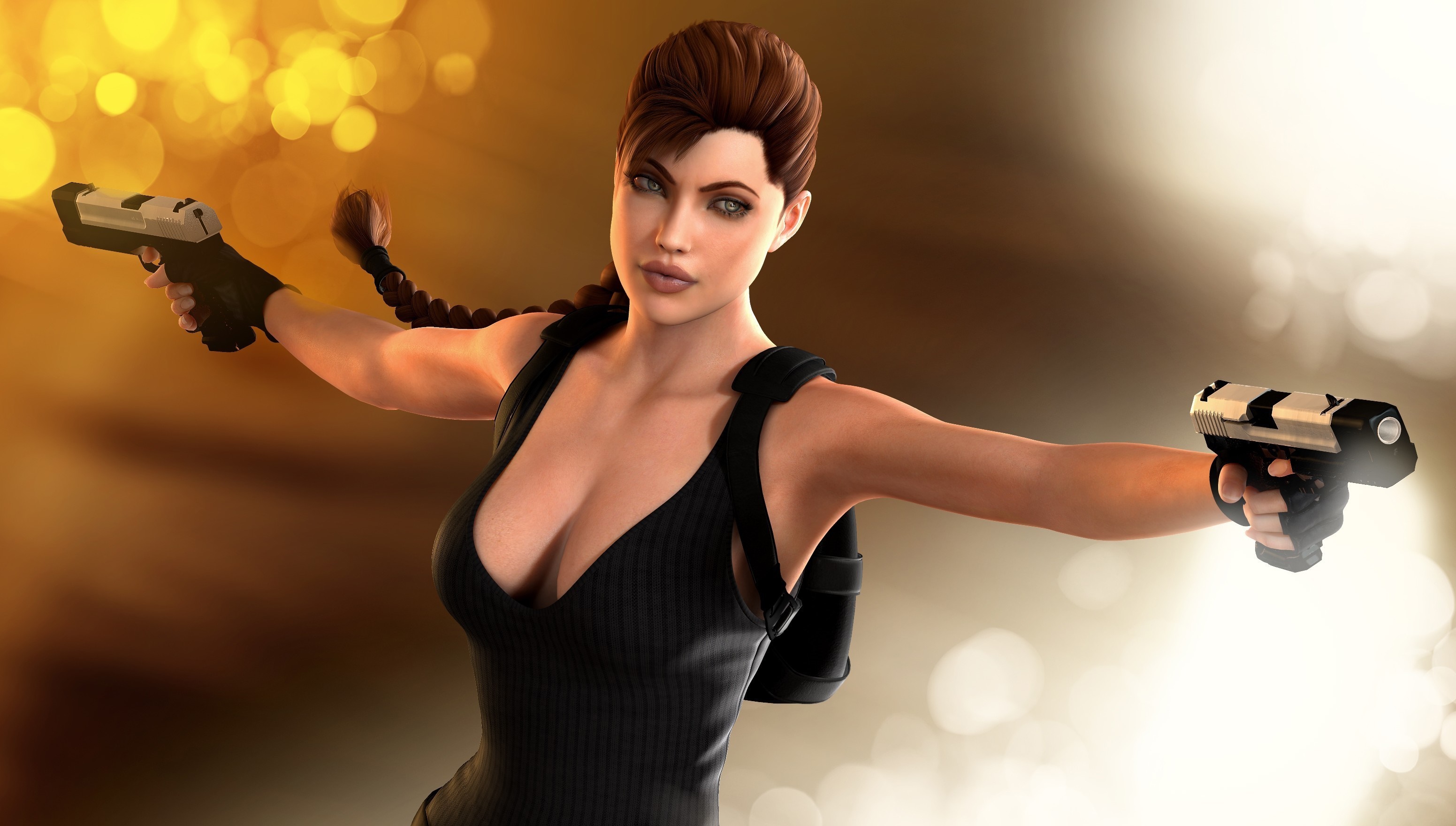 Lara Croft from Tomb Raider holding pistols HD Wallpaper