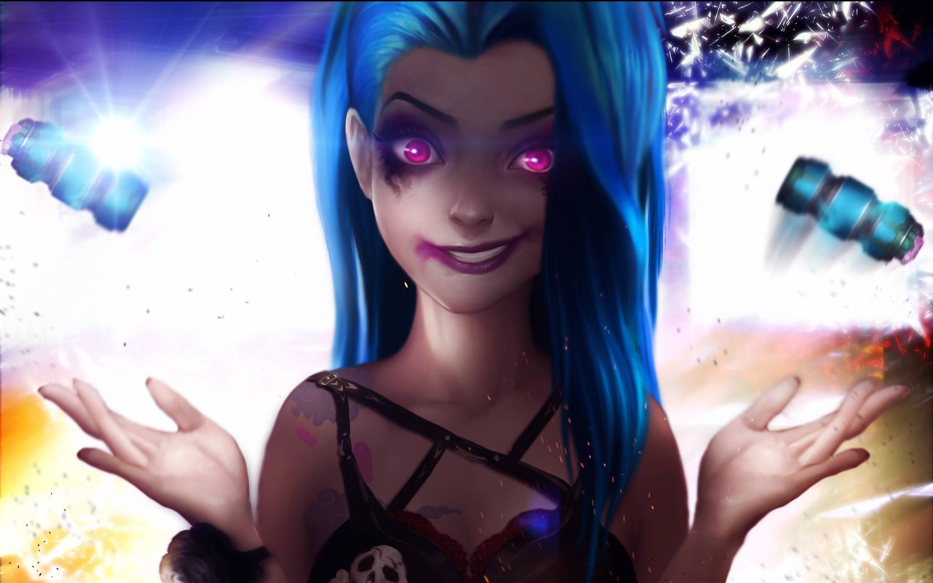 Jinx from League of Legends with glowing eyes HD Wallpaper