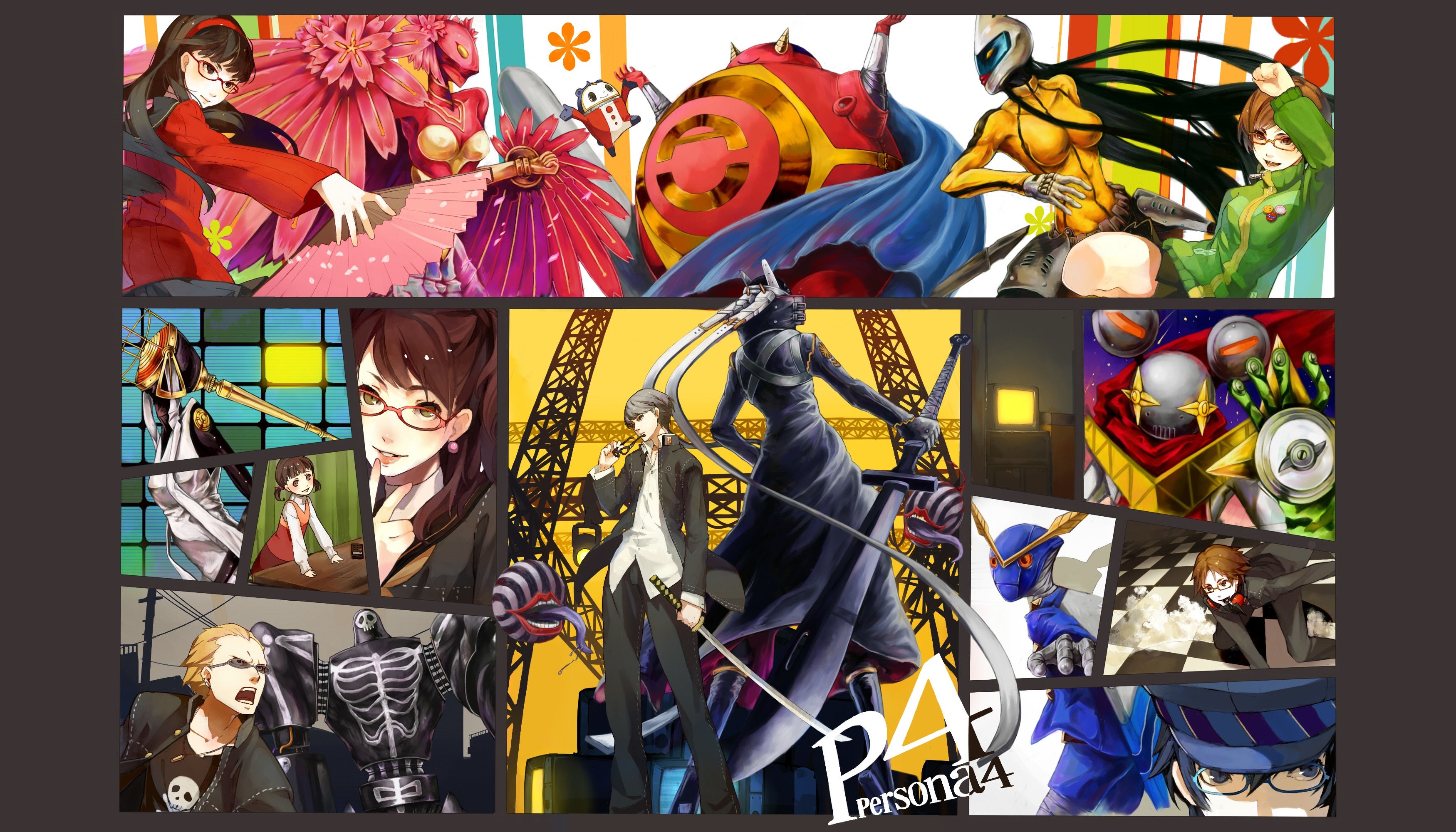 Persona 4 characters and personas collage HD Wallpaper