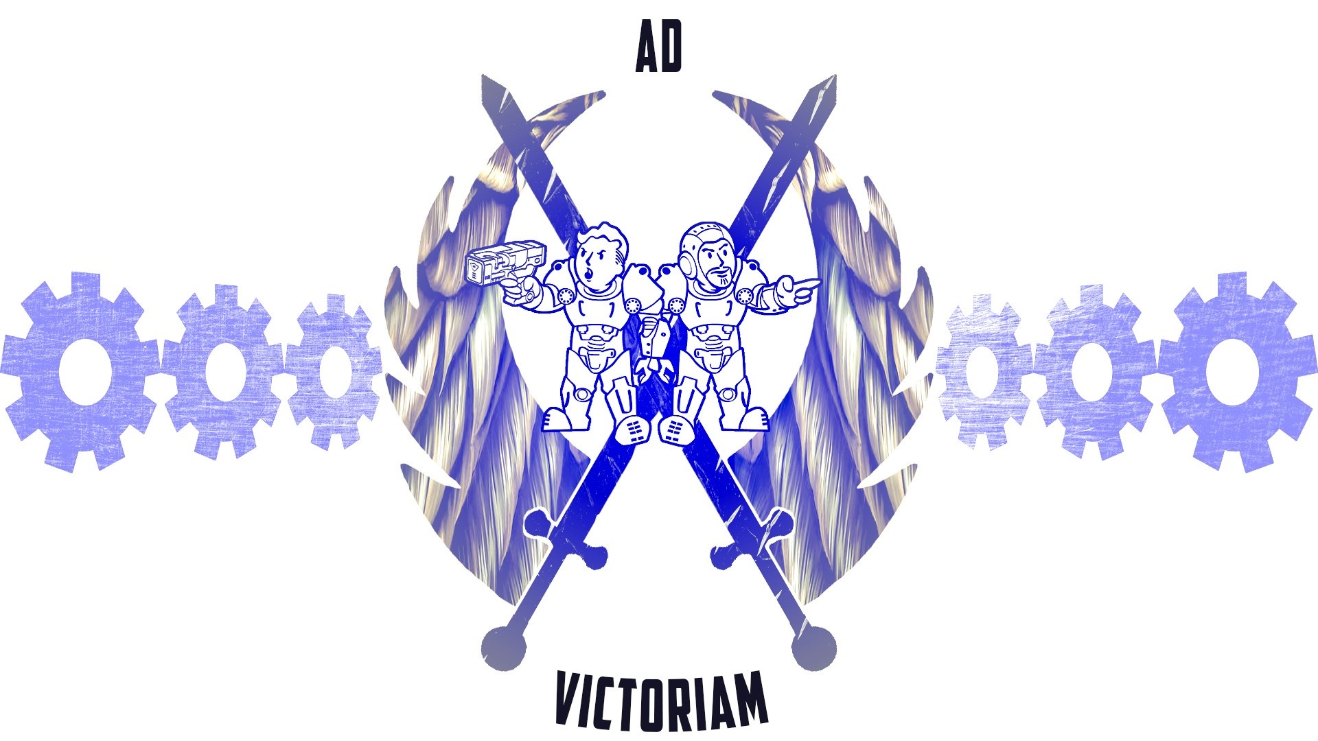 AD Victorian illustration with gears and swords HD Wallpaper