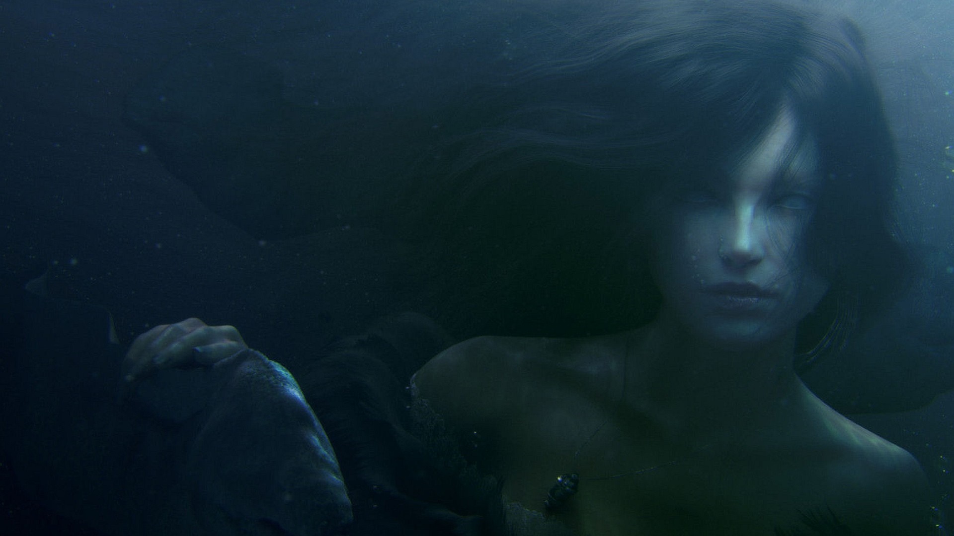 Fantasy art of a mermaid underwater with a fish HD Wallpaper