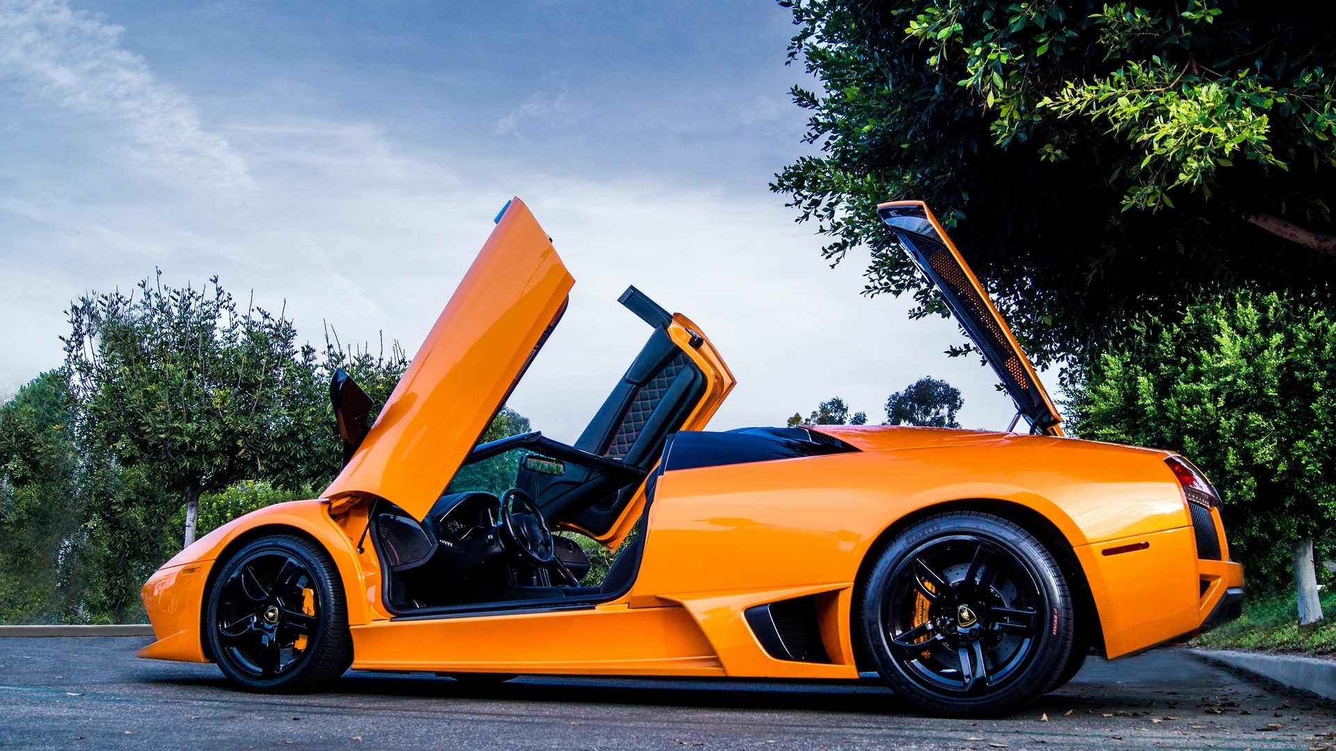Orange Lamborghini Murcielago LP650-4 Roadster with Doors Open HD Wallpaper