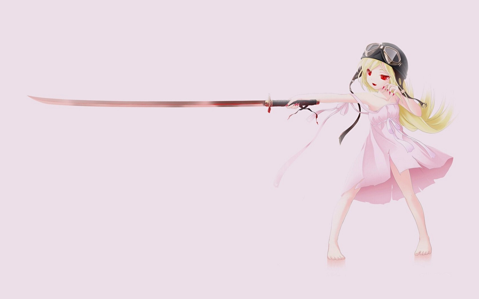 Oshino Shinobu from Monogatari Series with a sword HD Wallpaper