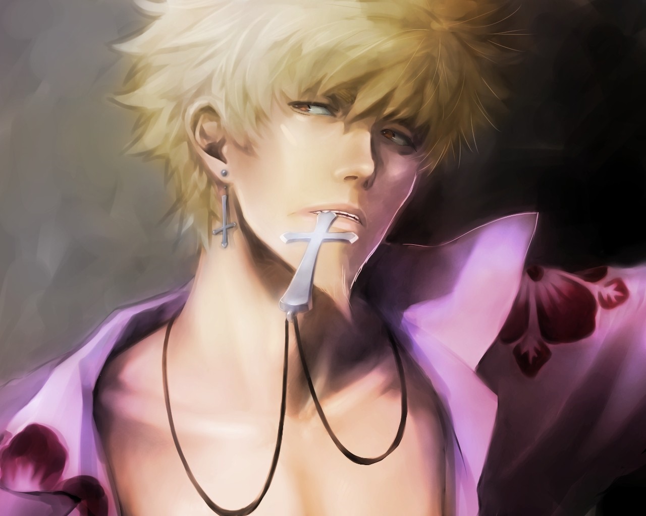 Anime character with blonde hair and cross jewelry HD Wallpaper