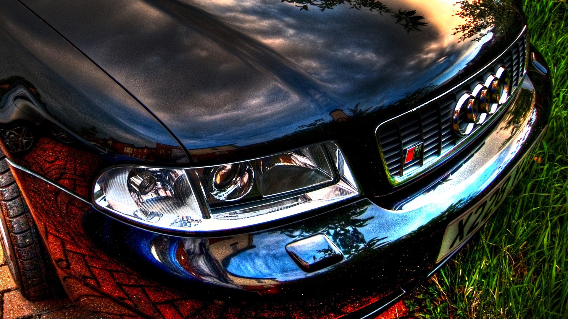 Black Audi S4 B5 Front Grille and Headlight HD Wallpaper