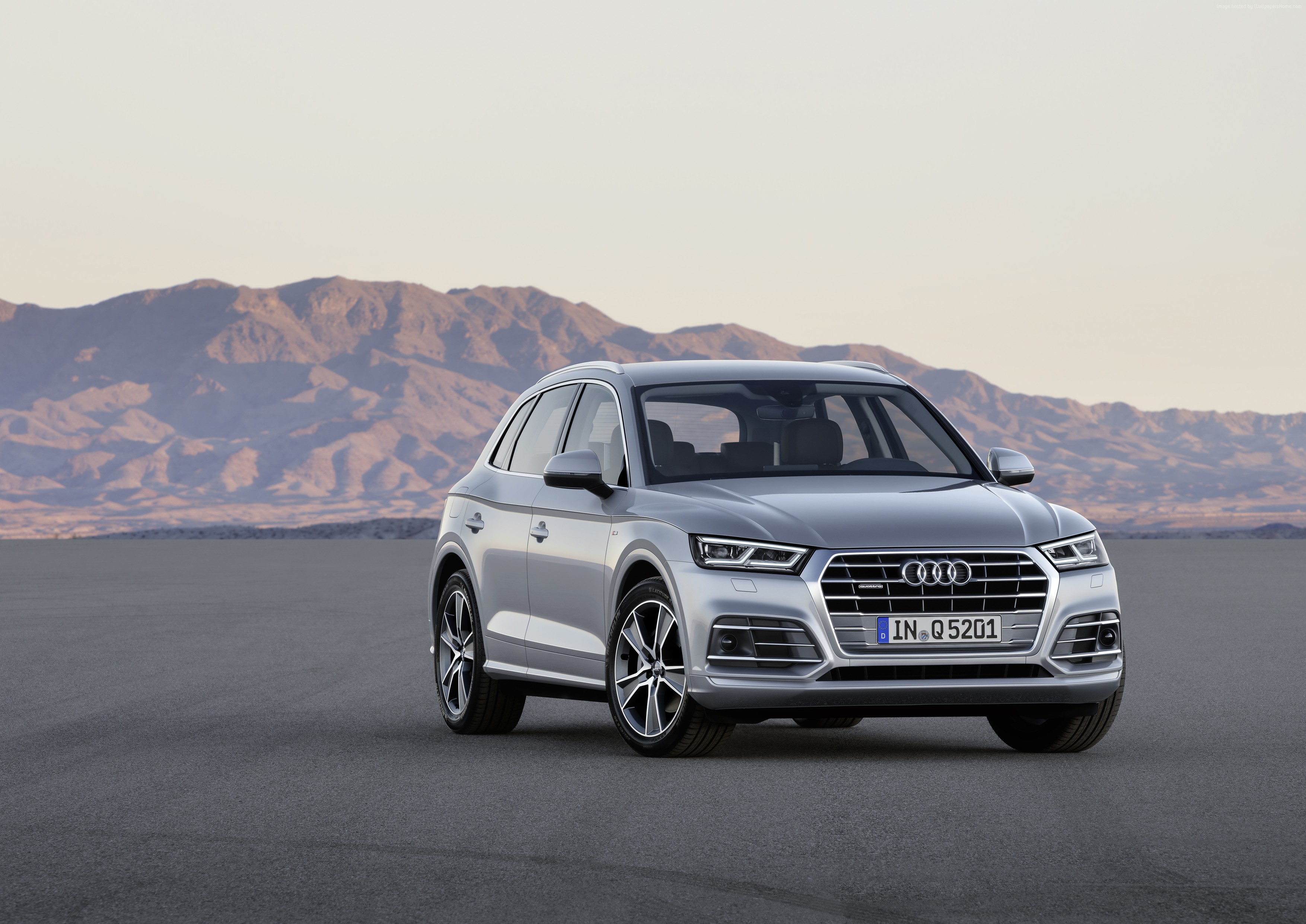 Silver Audi Q5 parked in a desert landscape HD Wallpaper