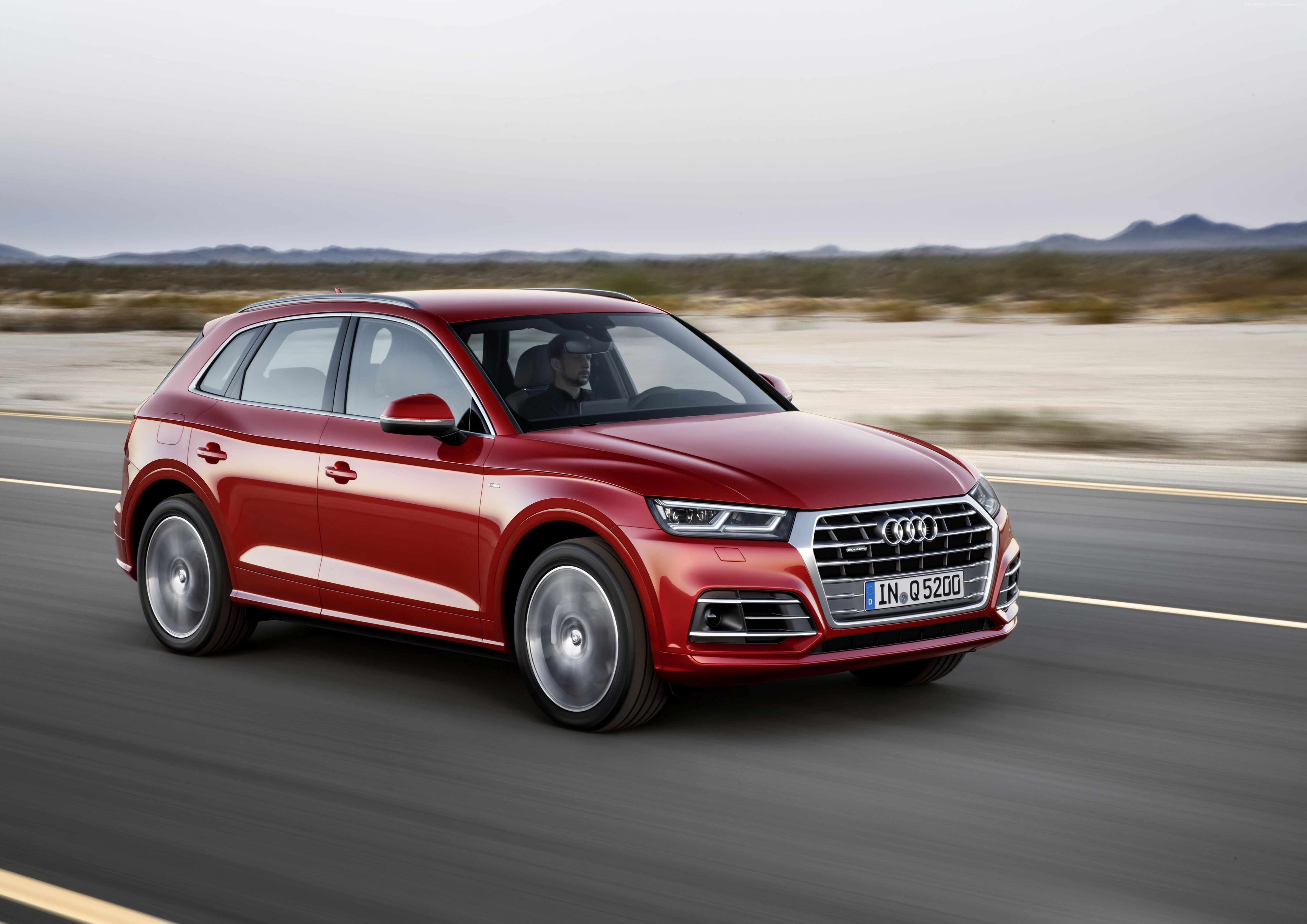 Red 2018 Audi Q5 driving on a road HD Wallpaper